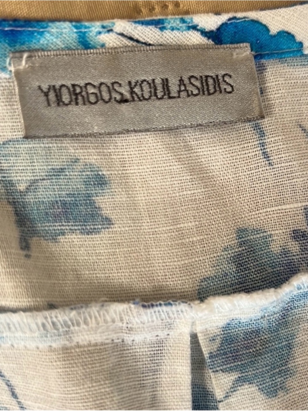 Yiorgos Koulasidis blue & white floral Greece Mediterranean dress bougainvillea - Picture 6 of 9